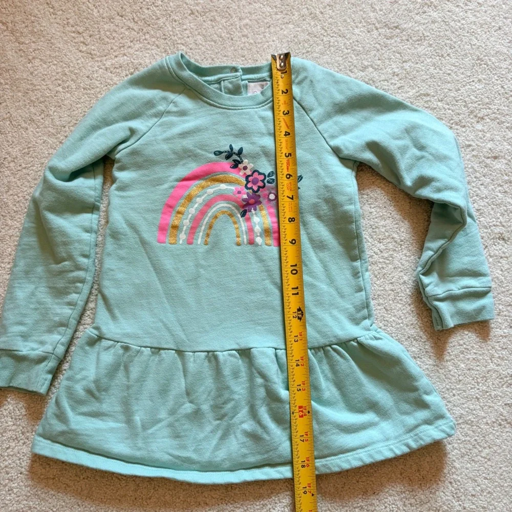 Koala Kids Rainbow Floral Sweatshirt Dress Ruffle Hem Aqua Blue Girls Size 4T